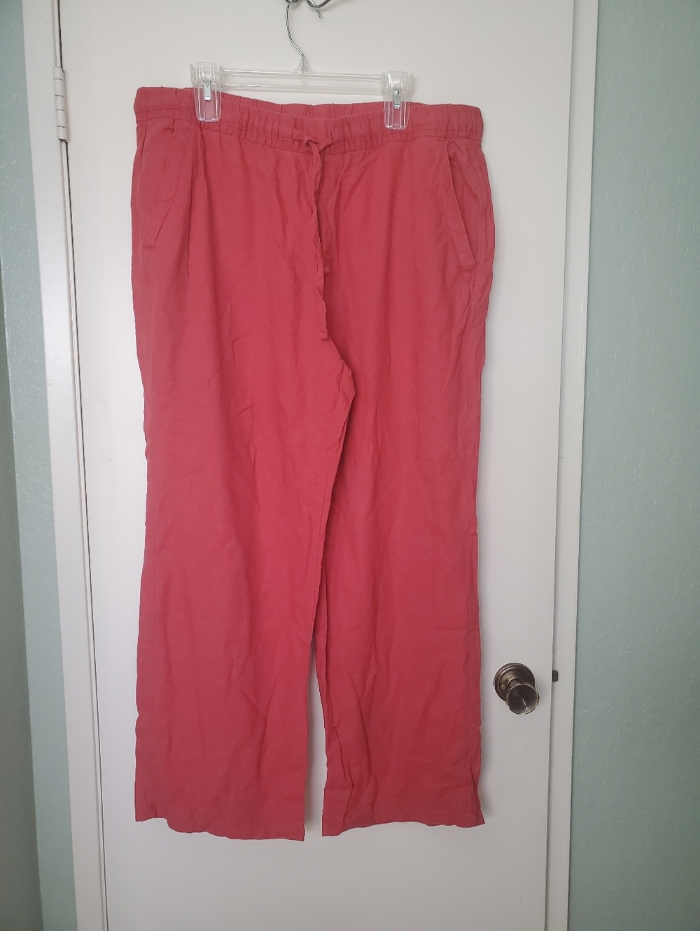 Old Navy Carnelian Red Woman's Linen Blend Drawstring Baggy Wide Leg Pants XL